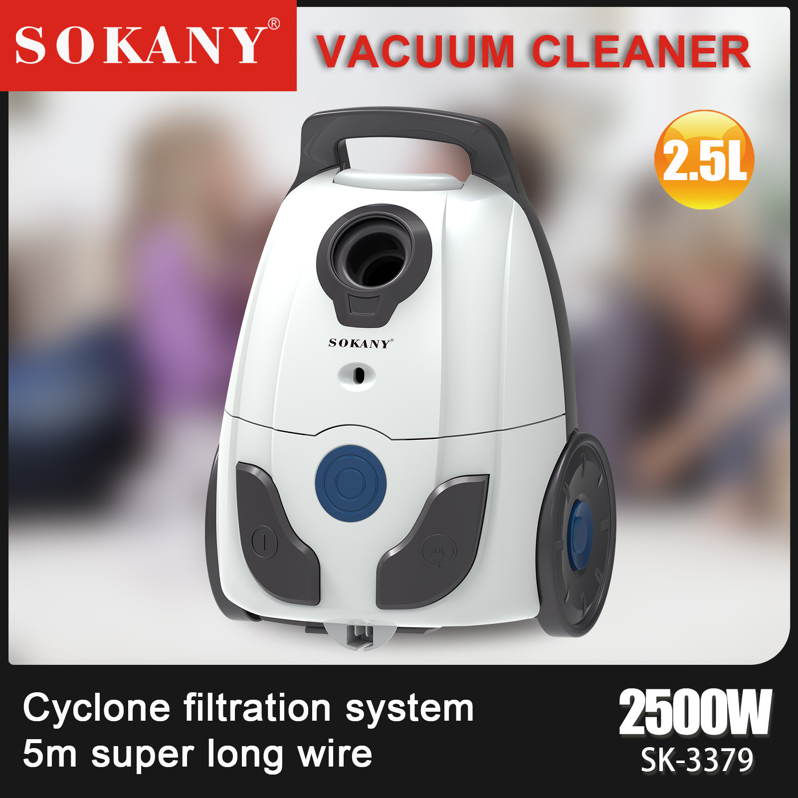 Cross-border Sokany3379 vacuum cleaner, 2500W household portable vacuum cleaner, dust and mite removal wired vacuum cleaner pic 3