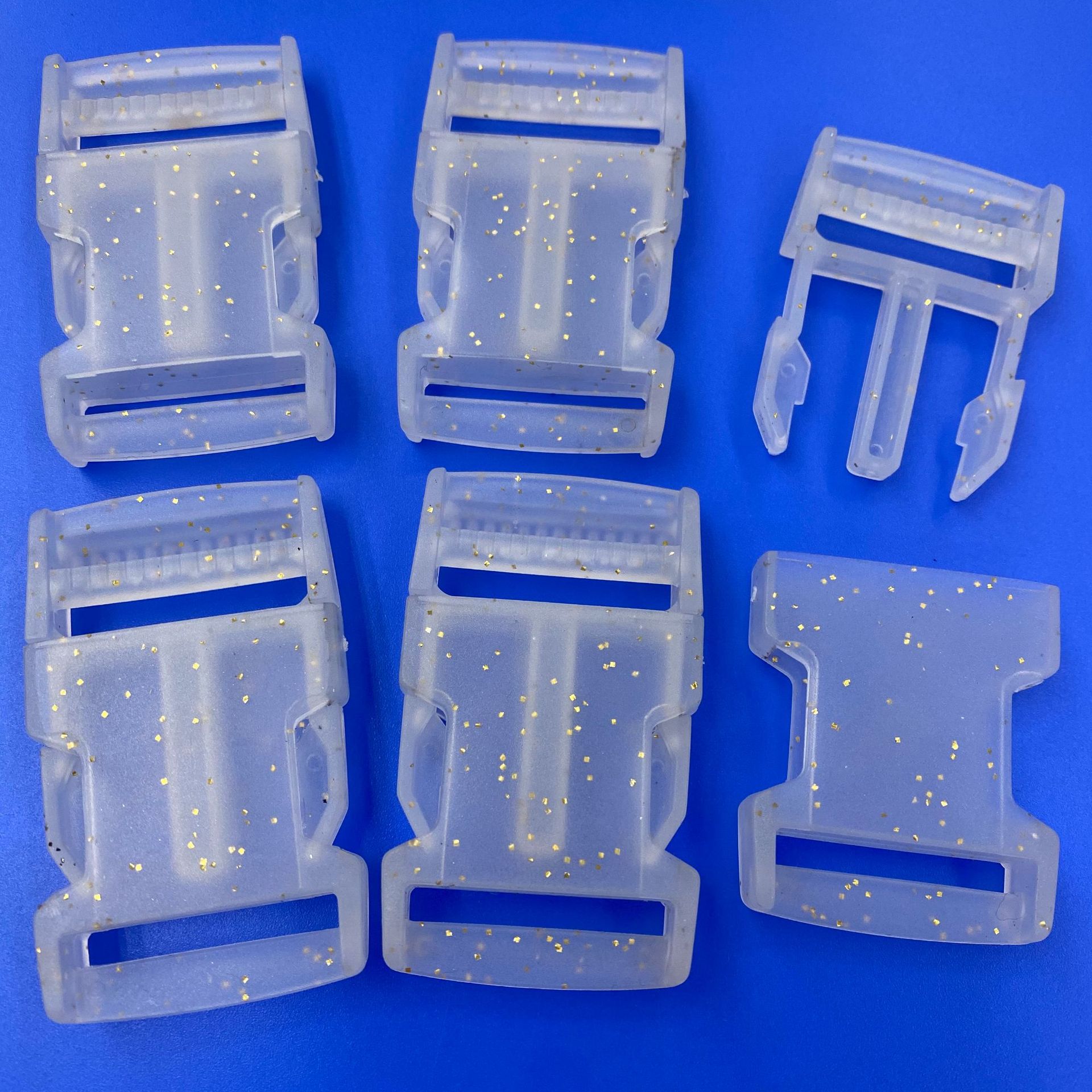 Semi-transparent golden powder-coated plastic buckles, bag webbing, and backpack buckles can be produced as per requirements pic 10