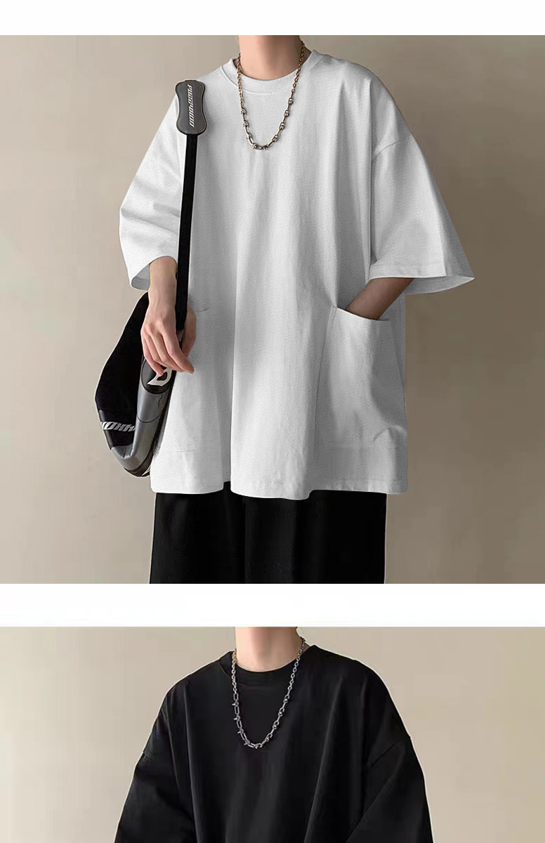 Large pocket T-shirt for men, short sleeve, summer clothing, trendy brand, fashionable and versatile, design sense, niche, heavyweight three-quarter sleeve pic 8