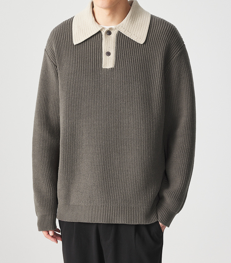墨麦客简约撞色翻领针织衫男2023冬季新款宽松套头男士毛衣20705详情4