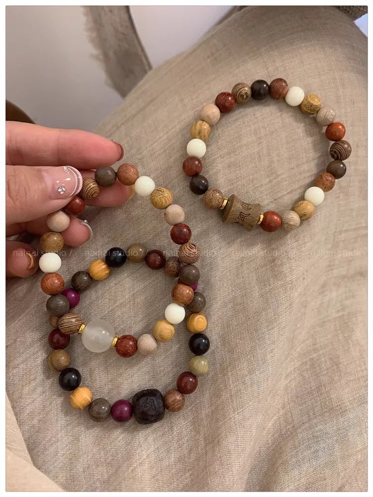 檀木多宝珠手串女新中式民族风百搭串珠手链复古禅意念珠手饰批发详情13