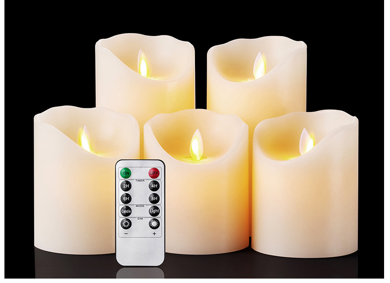 The manufacturer supplies a set of 5 pieces of paraffin electronic candle lamps with swinging and shaking simulation cylindrical LED candles in stock pic 10