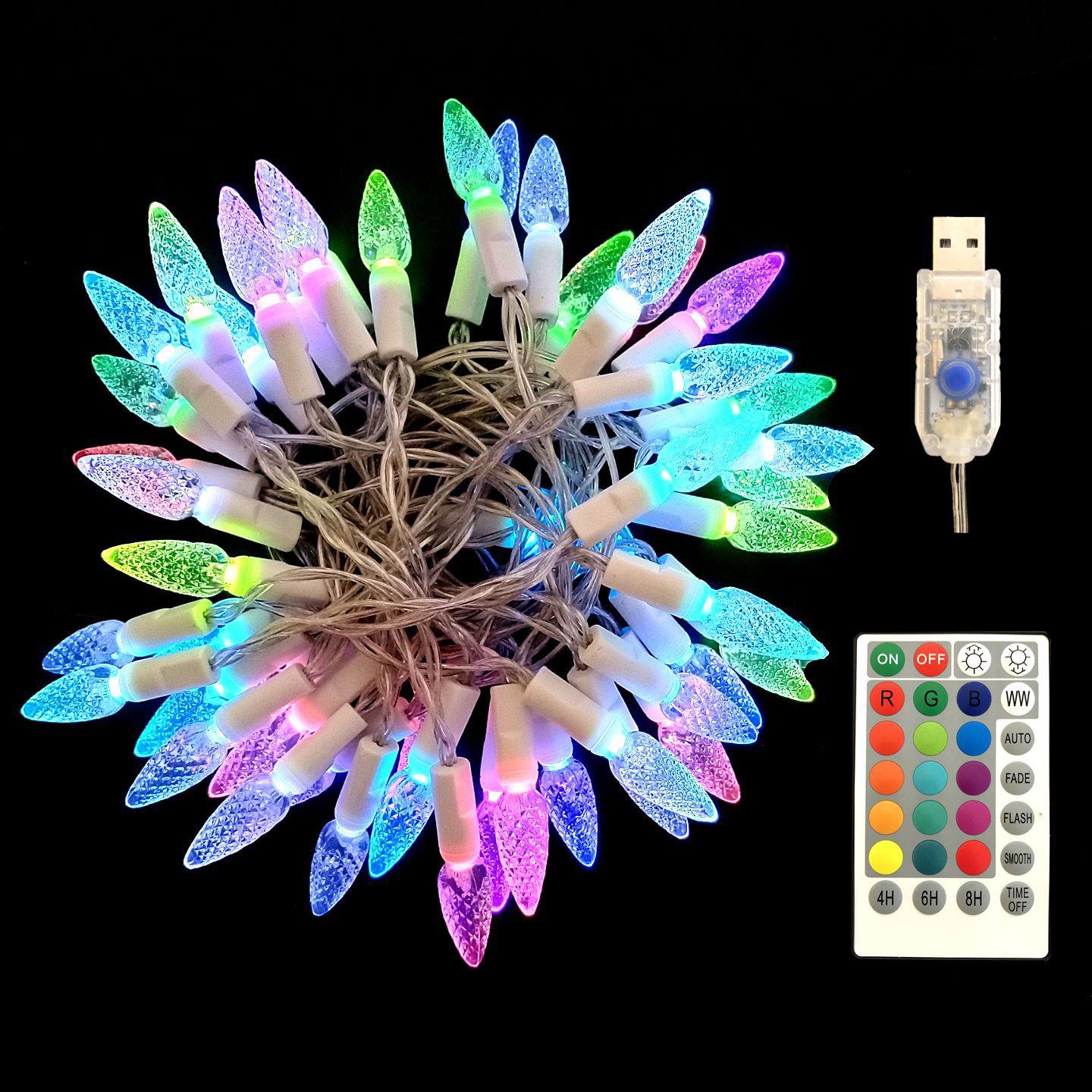 Cross-border new 16-color remote control LED strawberry light, RGB seven-color USB light string, festival wedding decoration, C6 color light pic 3