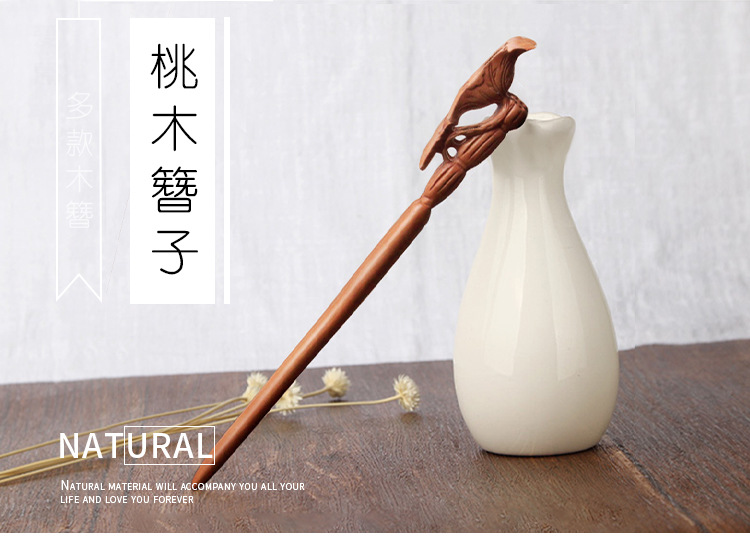A peach wood hairpin for your girlfriend or wife, a DIY ancient-style hairpin, a hair replacement material package made of wood pic 1