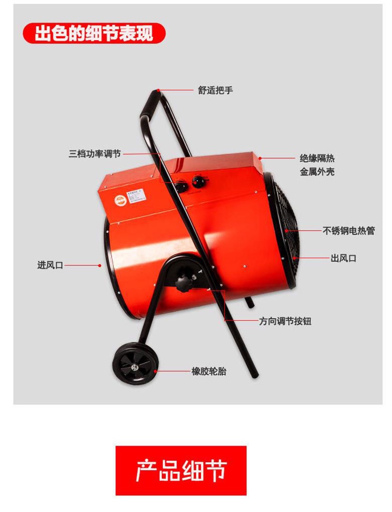 跨境外贸15KW380V三相电工业大功率暖风机取暖器推车 移动热风机详情8