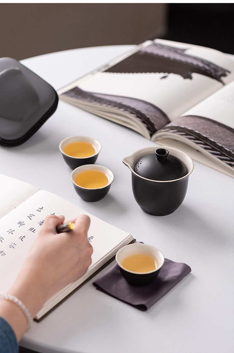 Manufacturer travel tea set, Quick guest cup, one pot, three cups, portable covered bowl, small set, outdoor kung fu set, tea brewing gift pic 19