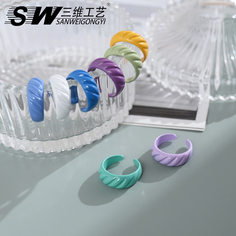 Fashionable Korean-style color spray open ring designer, niche color macaron index finger ring, elegant style jewelry wholesale pic 1