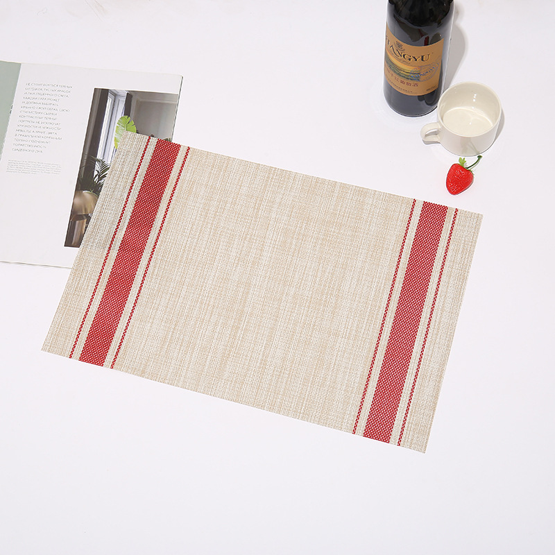 Double-striped pvc placemats, new Chinese-style simple Western placemats, imitation linen table MATS, hotel and household bowl MATS pic 3
