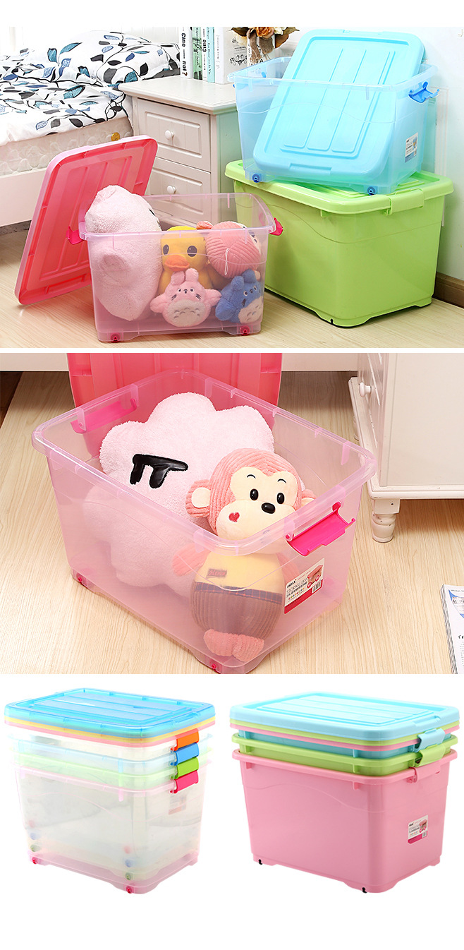 Extra-large storage and organization box for children's toys and quilts, household dust-proof cover plastic home pulley box pic 7