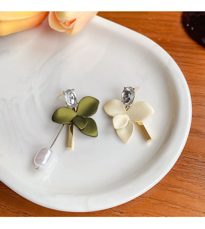 不对称绿色花瓣耳环高级感百搭复古珍珠耳坠女925银针耳饰品批发详情20