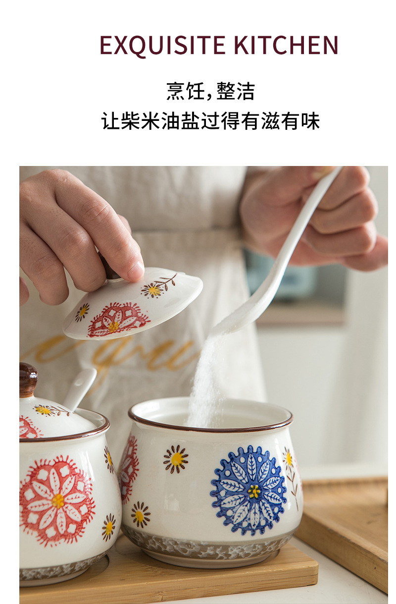 日式调味罐陶瓷猪油罐耐高温大容量厨房餐具带盖勺多款式热销套装详情7