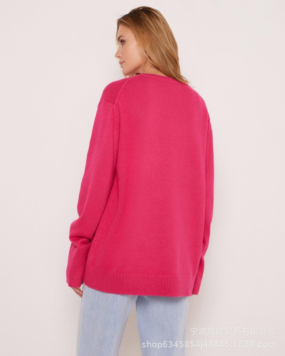 秋冬跨境俄罗斯爆款女装针织衫圆领纯色宽松毛衣欧美详情3
