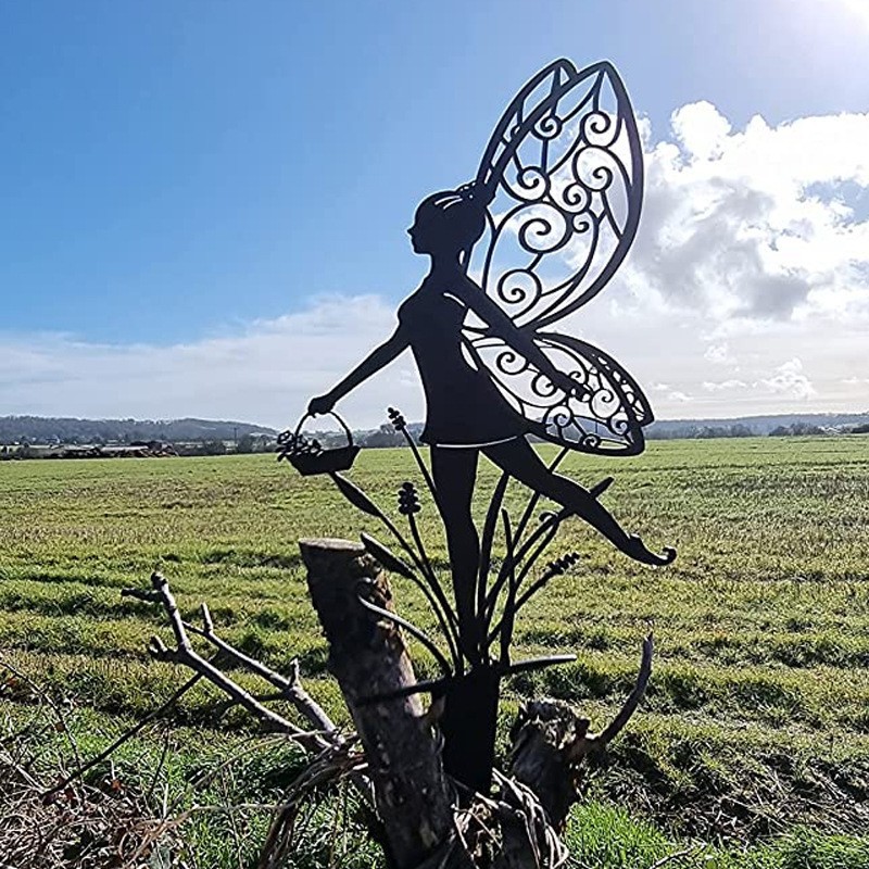 跨境新款庭院插件花仙子装饰户外摆件铁艺精灵雕塑金属蒲公英装饰详情10