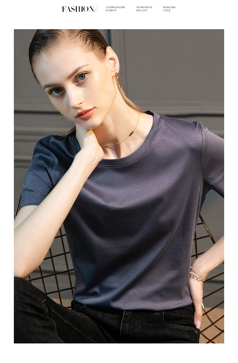 High-count 80-count double-sided mercerized cotton short-sleeved white T-shirt for women in summer, loose round-neck V-neck, versatile T-shirt, 1688 pic 45