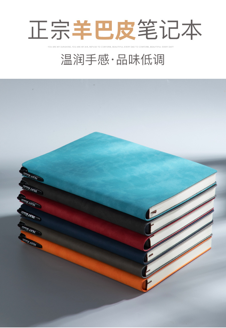 Customized logo thickened sheepskin notebook A5/A6 with side pen insert, simple business diary pic 6