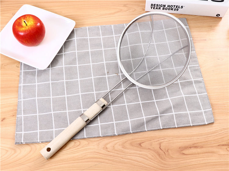 16-26# wooden handle double-wire reinforced stainless steel mesh strainer, kitchen wooden handle stainless steel filter screen strainer pic 5