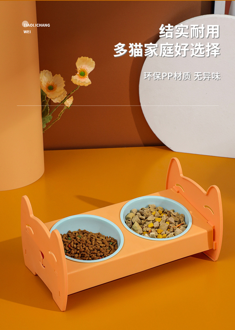 猫碗双碗倾斜角度保护颈椎猫食盆卡通小猫组合狗宠物碗斜口狗碗详情8