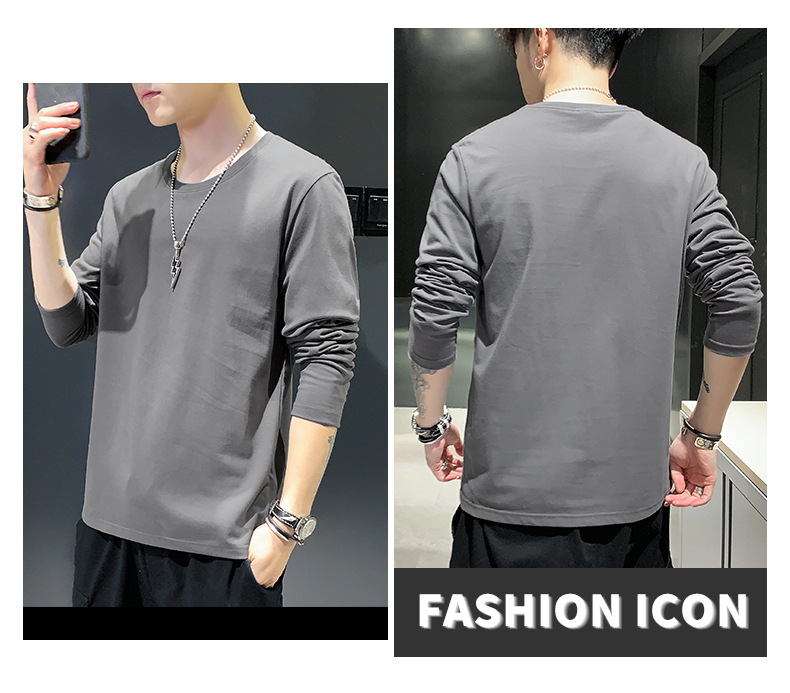 Long-sleeved T-shirt for men, solid white cotton base layer, Korean-style sporty loose trendy ins, spring and autumn inner layer casual top pic 17
