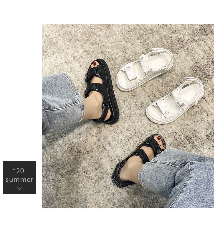 小香风凉鞋女2024新款仙女风真皮魔术贴夏新款百搭平底女鞋ins潮~详情6