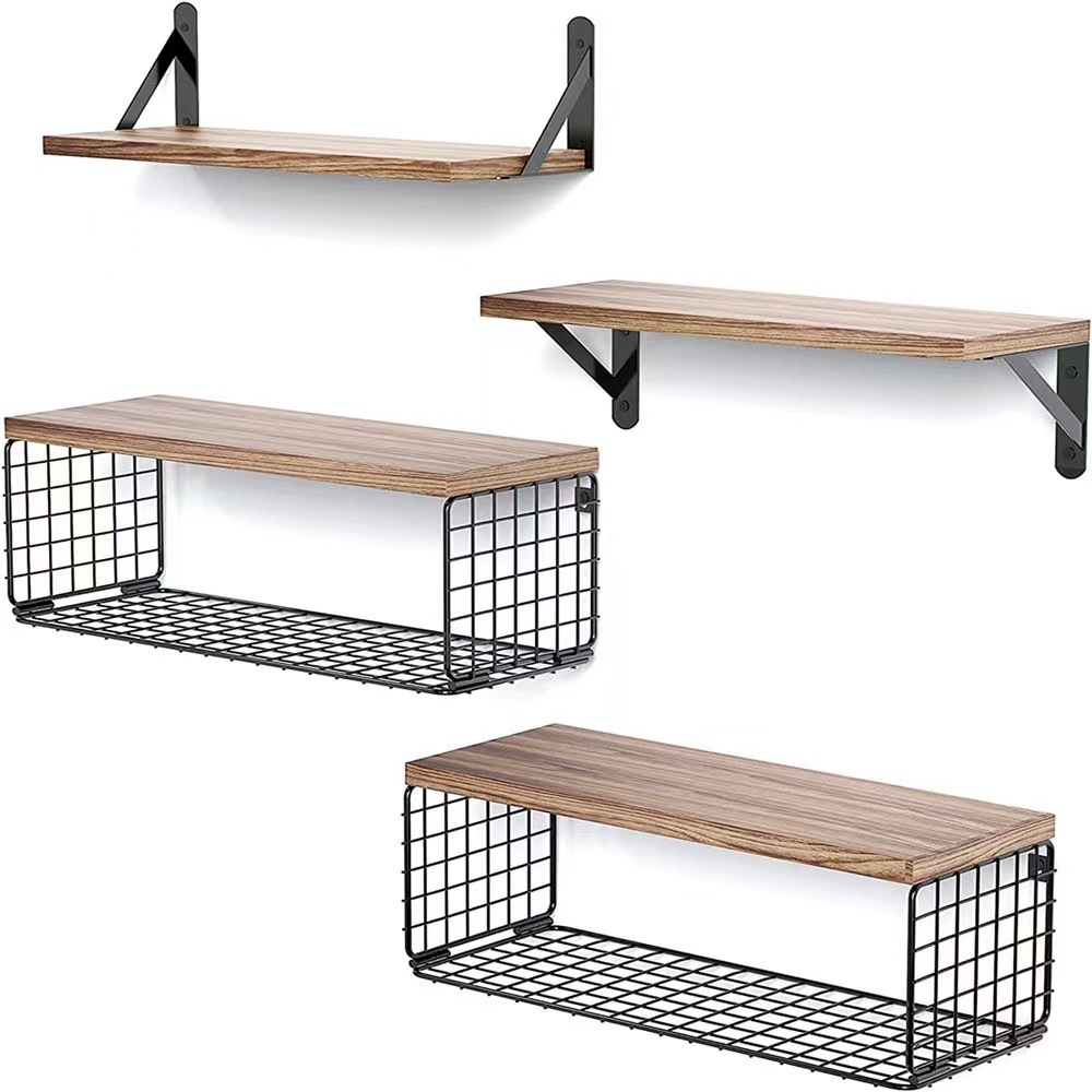 Cross-border wooden wall-mounted suspended rack, bathroom wall, multi-layer floating partition storage basket, bedroom and living room storage rack pic 2