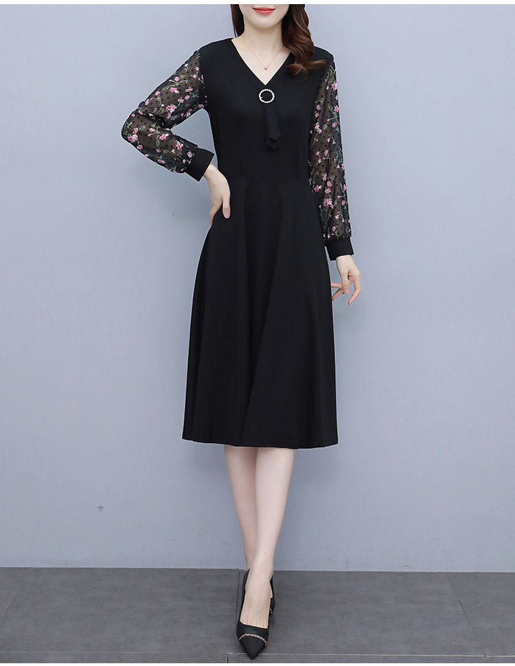 Chiffon dress for women 2022 Spring and Autumn New Style, a mid-length Korean-style waist-cinching and slimming dress with floral patchwork pic 9