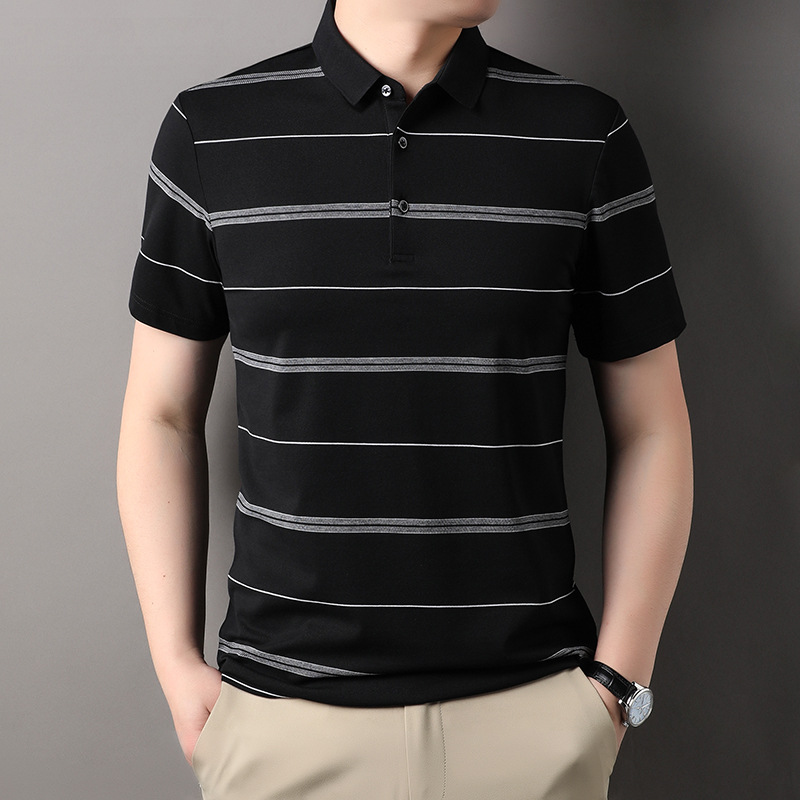 真口袋男士短袖polo短袖t恤 休闲薄款透气丝光棉条纹抗菌T恤现货详情5