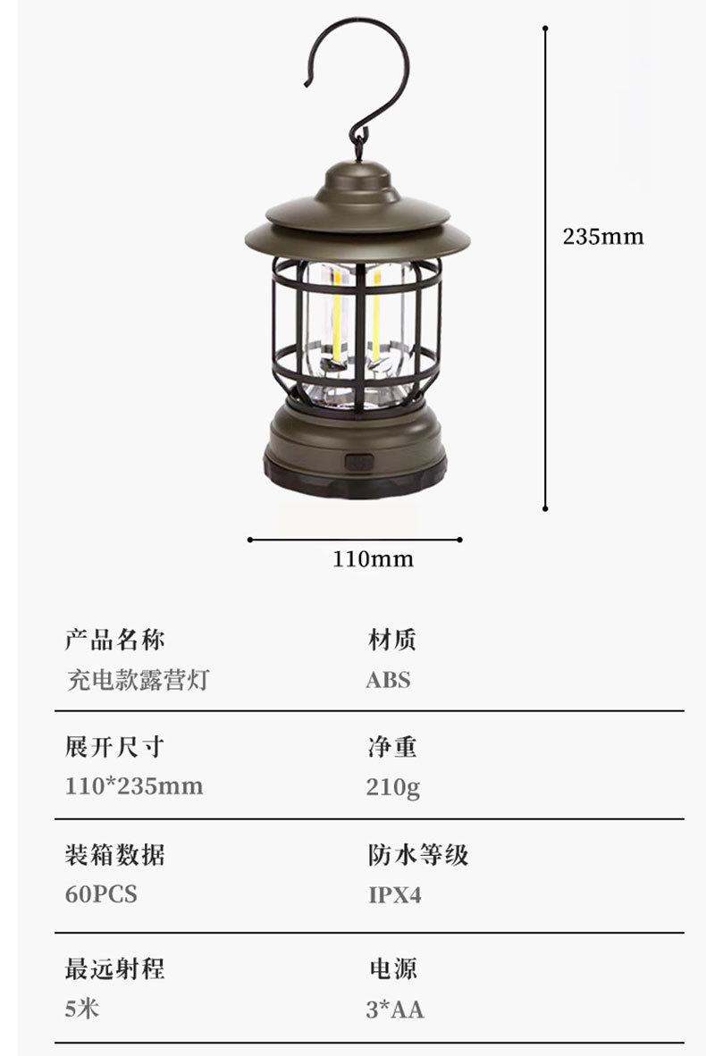 Outdoor camping tent lights, multi-functional retro camping horse lights, cob emergency portable lights, USB charging, cross-border wholesale pic 6