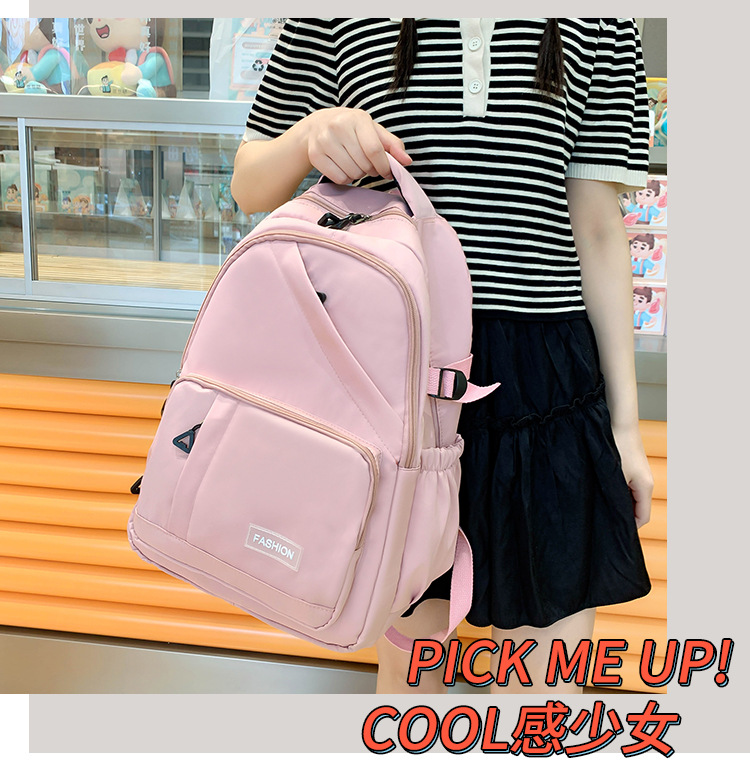纯色学生书包女批发轻便大容量中大学生双肩包女3-6年级校园背包详情3