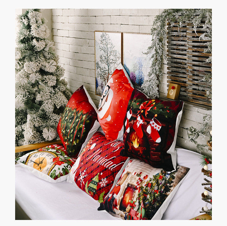 新款圣诞节装饰品创意绒布枕头套卡通老人印花枕套方形抱枕套详情4