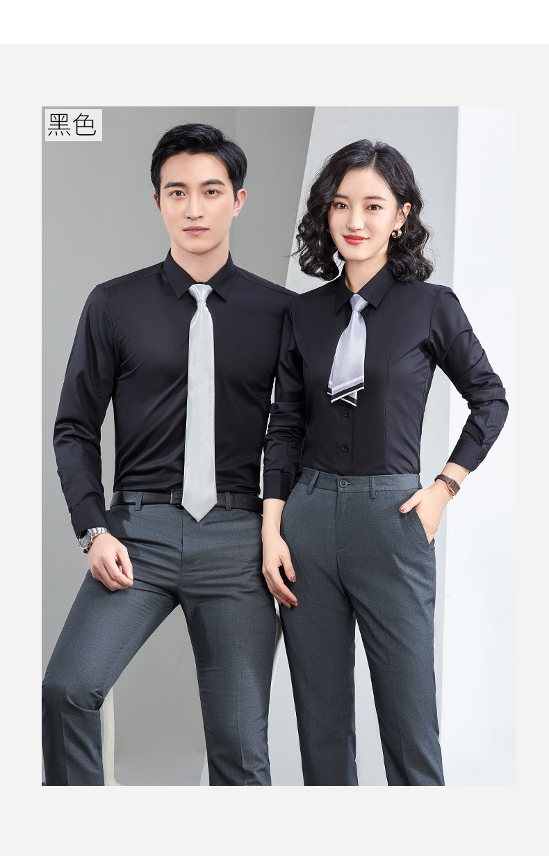 Factory direct supply of long-sleeved white bamboo fiber shirts for men, blue workwear no-iron fitted shirts for women, both men and women pic 29