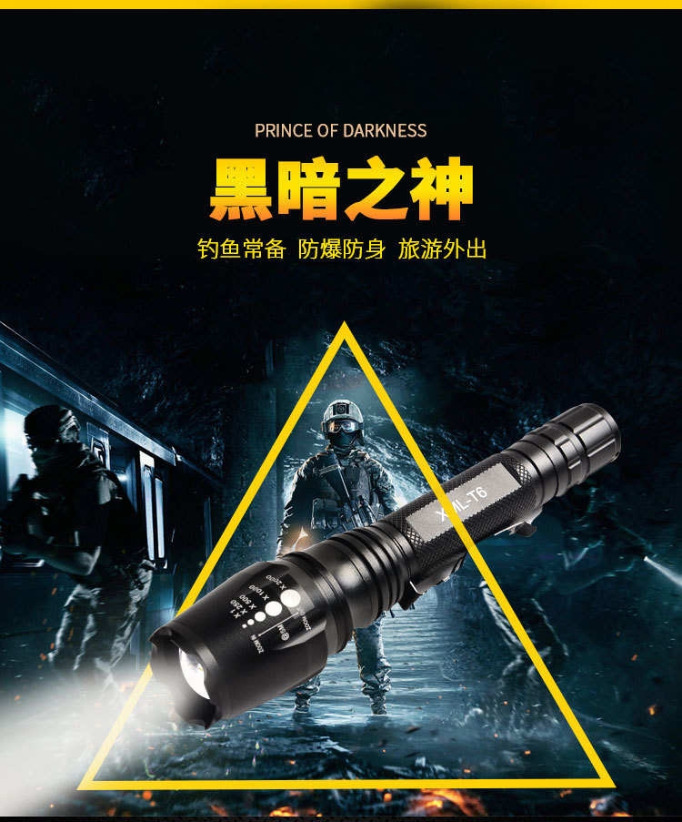 Two 18650 retractable outdoor cycling high-intensity T6 aluminum alloy LED flashlights are selling well pic 3