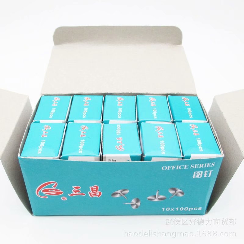 Sanchang Tupin Metal Round Head thumbtacks, painting thumbtacks, I-shaped thumbtacks, 100 pieces per box wholesale pic 2