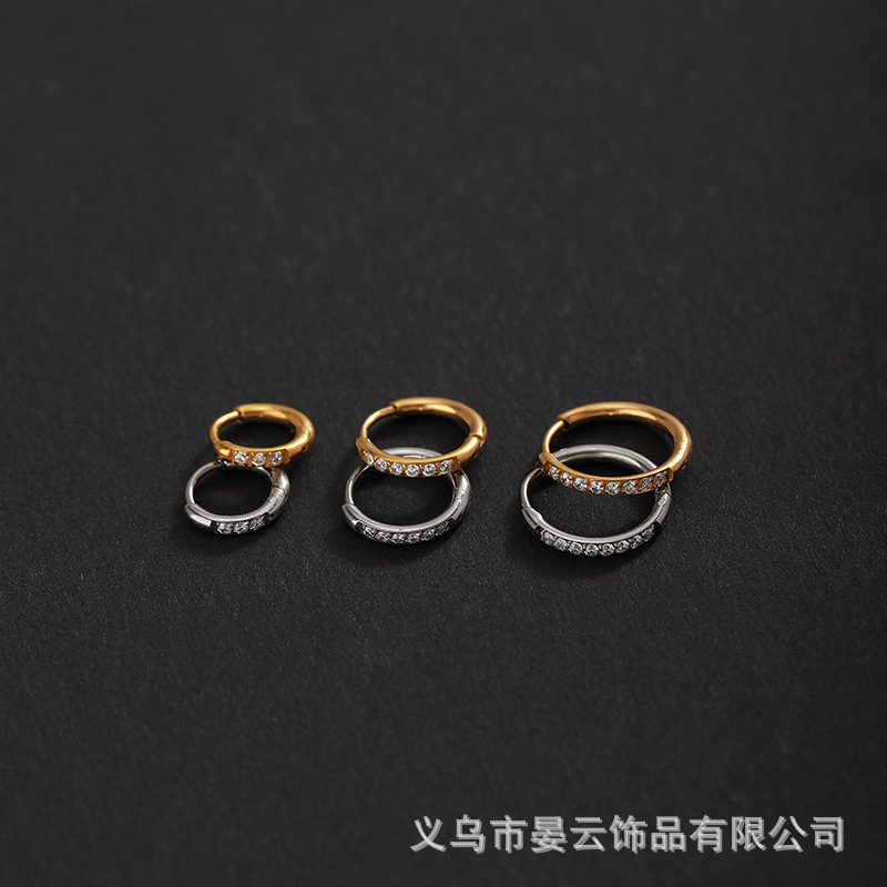 钛钢微镶钻石小耳圈隐形大小圈圈耳扣精致镶嵌锆石耳骨圈耳廓耳环详情2