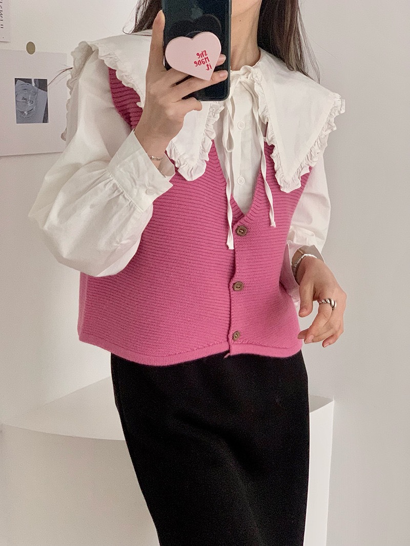 Korean Spring new style: Simple solid color, loose, striped V-neck knitted small vest cardigan for women 2727 pic 16