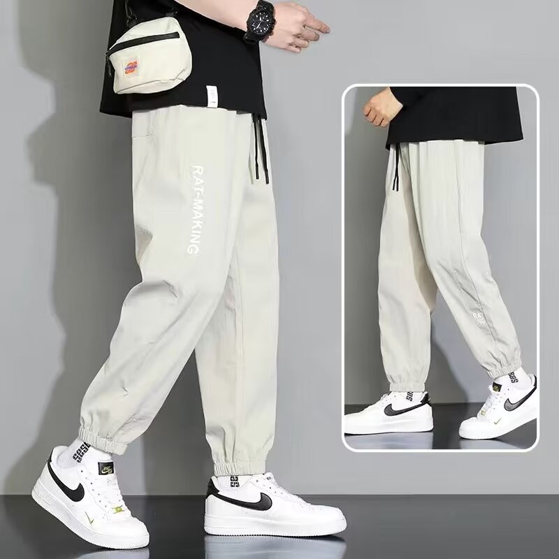 源头厂家冰丝休闲裤男士夏季2024新款宽松男款夏天薄款九分休闲裤详情3