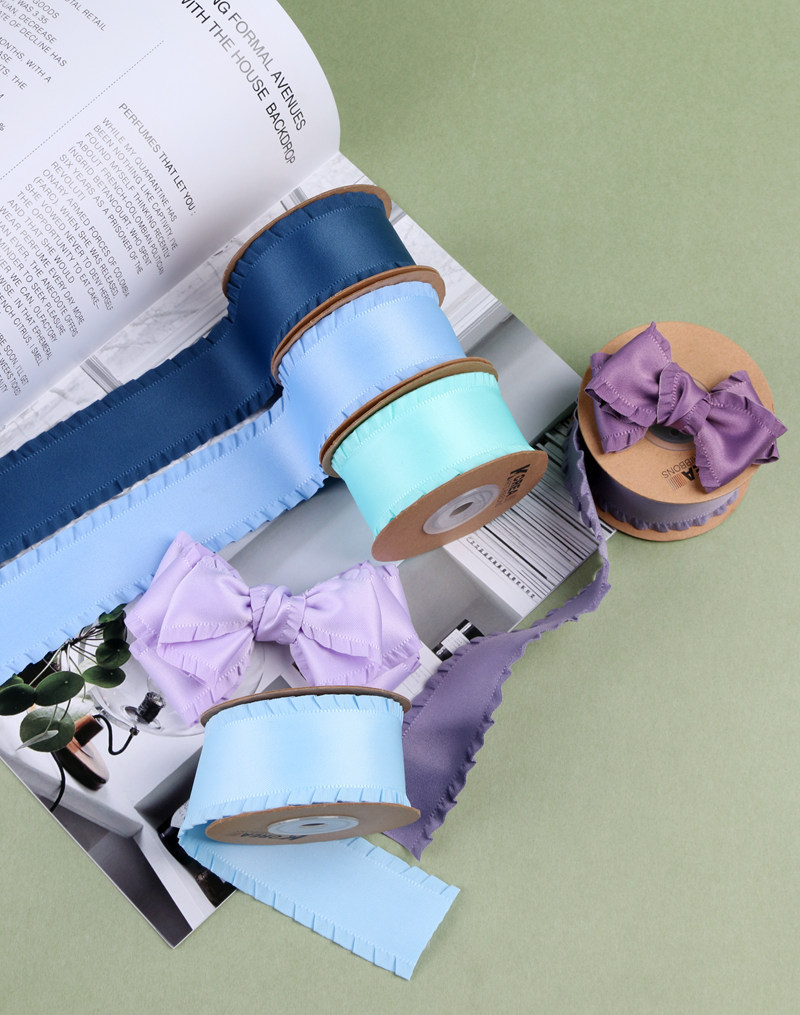 Classic thickened ruffled woven ribbon bow hair accessory clothing high-density wavy ribbon black fungus skirt hem satin ribbon pic 8