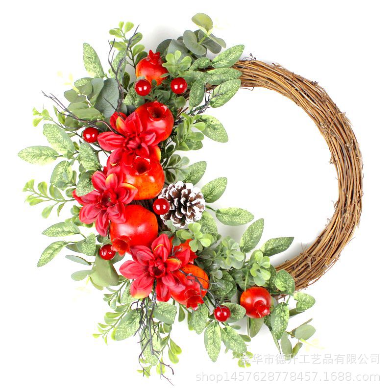 In 2022, the cross-border e-commerce business moved into a new home. The living room decoration includes a household door hanging with a simulated everlasting flower pomegranate wreath pic 1
