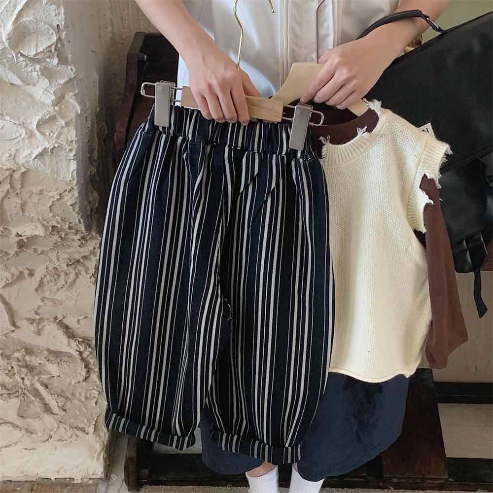 蒙田儿童长裤2023秋季新品男女童韩版提花条纹牛仔裤宝宝休闲长裤详情6