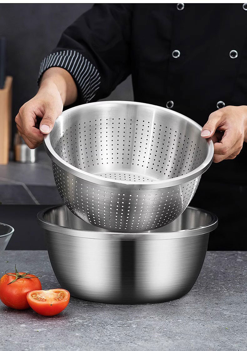 Thickened 304 stainless steel basin, round household soup basin, egg beating basin, noodle basin, food-grade seasoning VAT, vegetable washing basin, kitchen pic 34