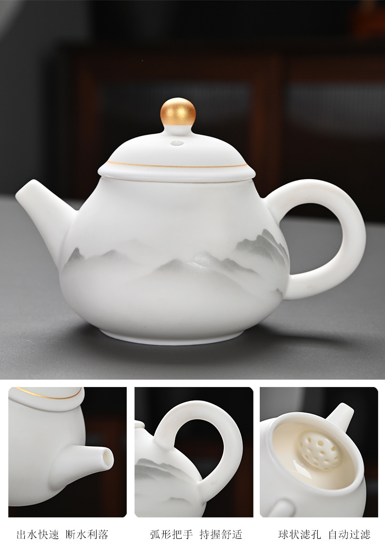 High-end kung Fu tea set, household light luxury sheep fat jade gilded covered bowl teapot tea set, complete set wholesale pic 17