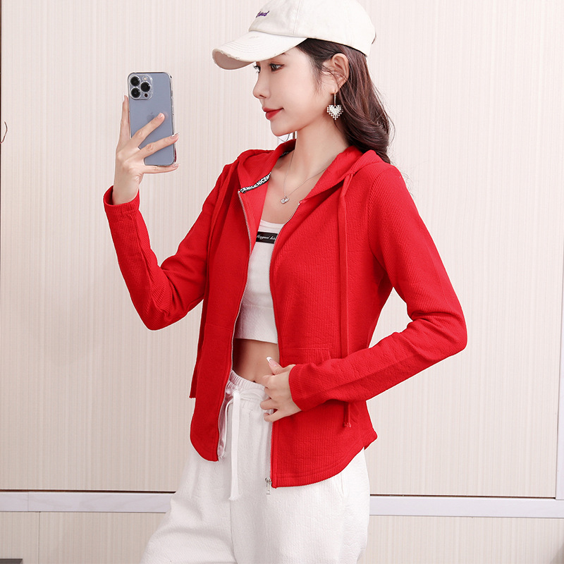 Early spring pure cotton fashionable casual set for women, loose, sporty and slimming straight-leg high-waisted wide-leg pants, zipper hooded jacket pic 80