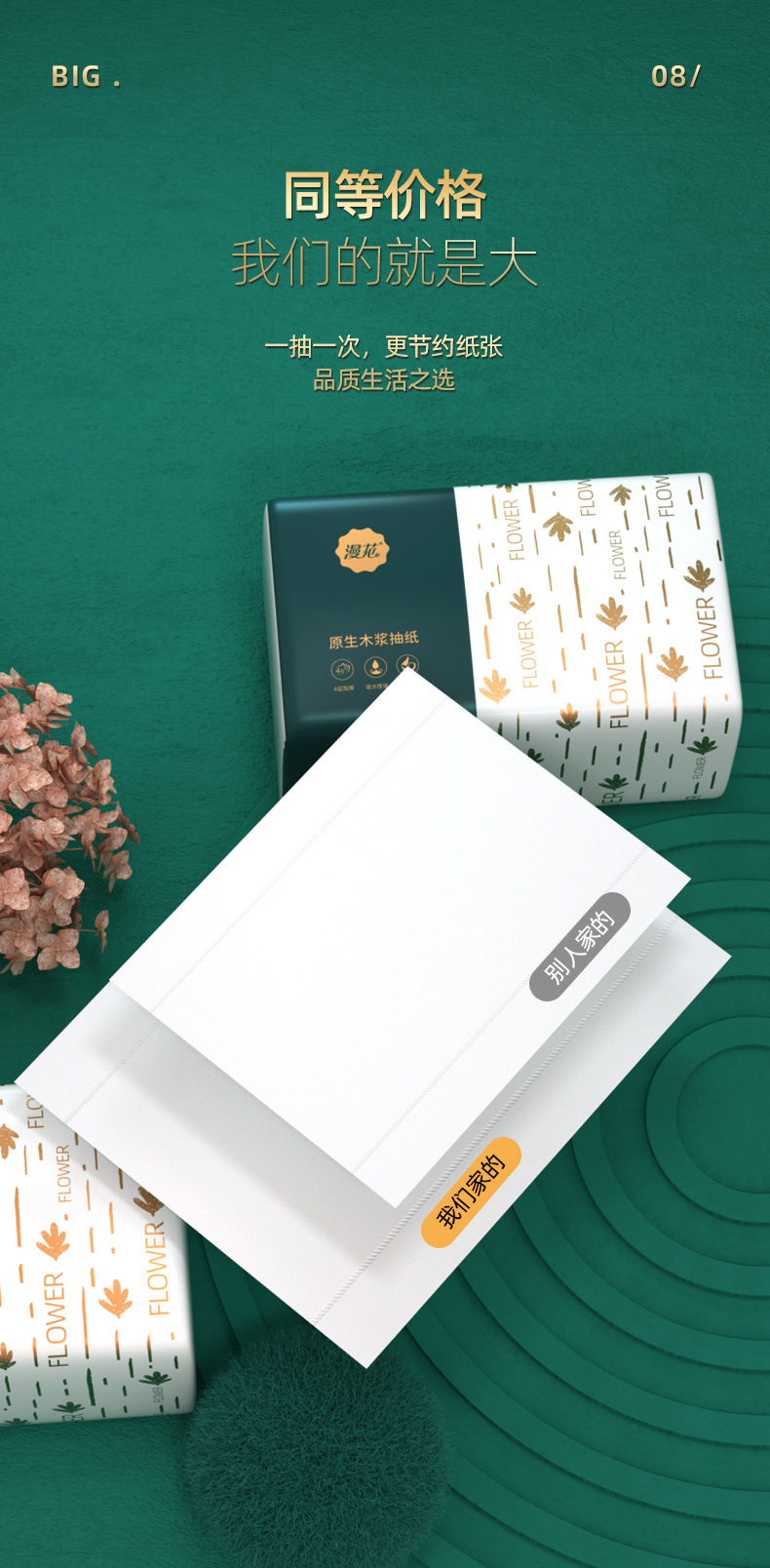 厂家直销抽纸整箱30包家用纸巾批发原木300张餐巾纸实惠装漫花详情9