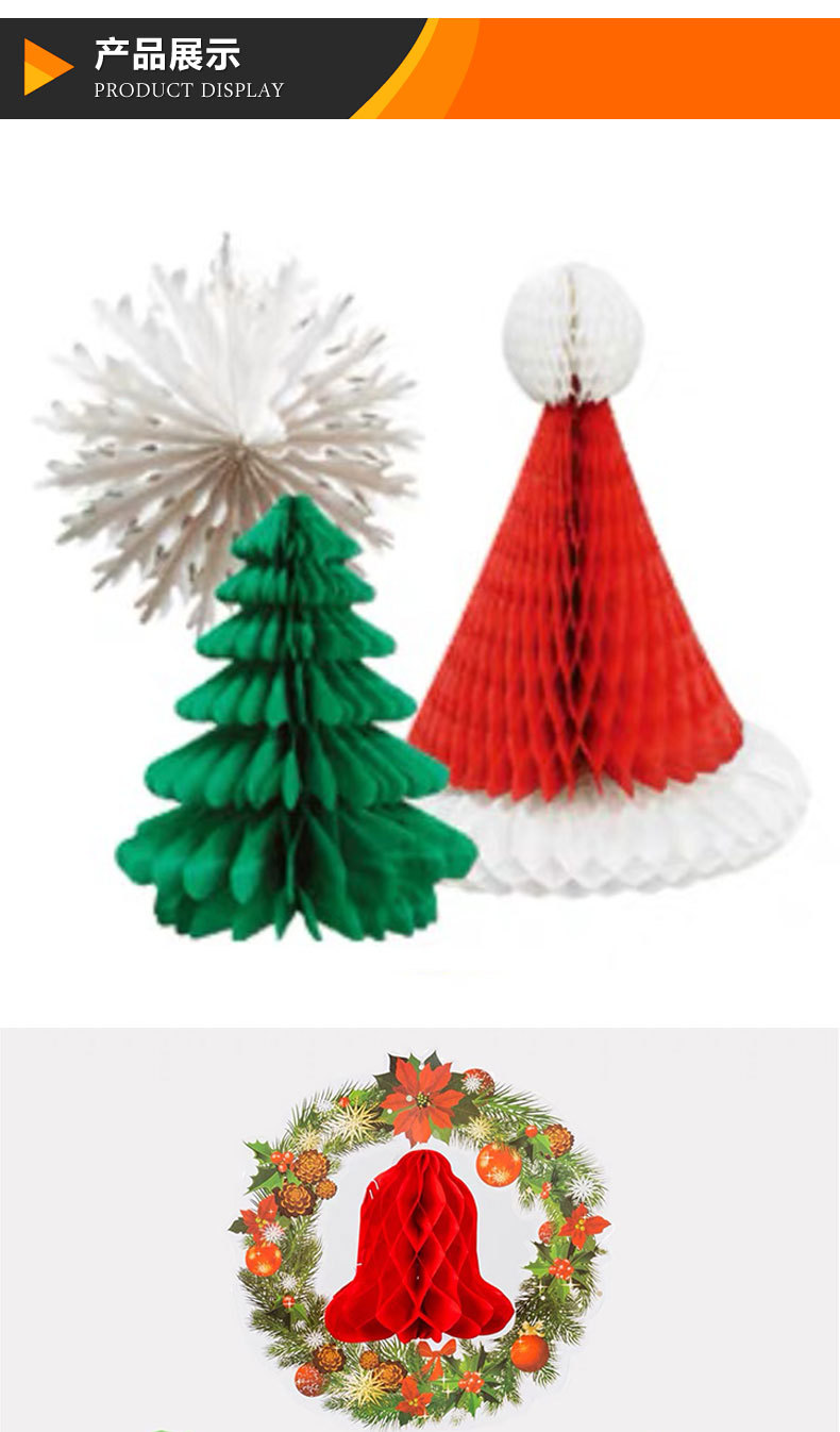 Christmas ornaments, scene arrangement, paper bells, paper balls, shopping mall window decoration, creative honeycomb Christmas paper hats, Christmas trees pic 5