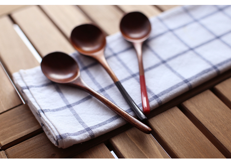 日式创意实木餐具 原木木勺 便携圆口红黑鼠尾小勺详情7