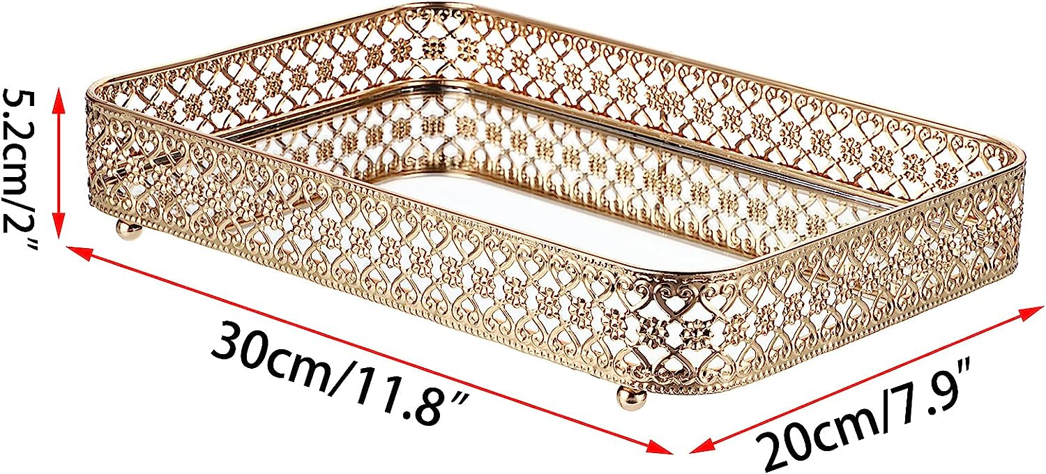 香水镜子托盘化妆梳妆台托盘空心雕刻珠宝饰品存储整理器装饰托盘详情15