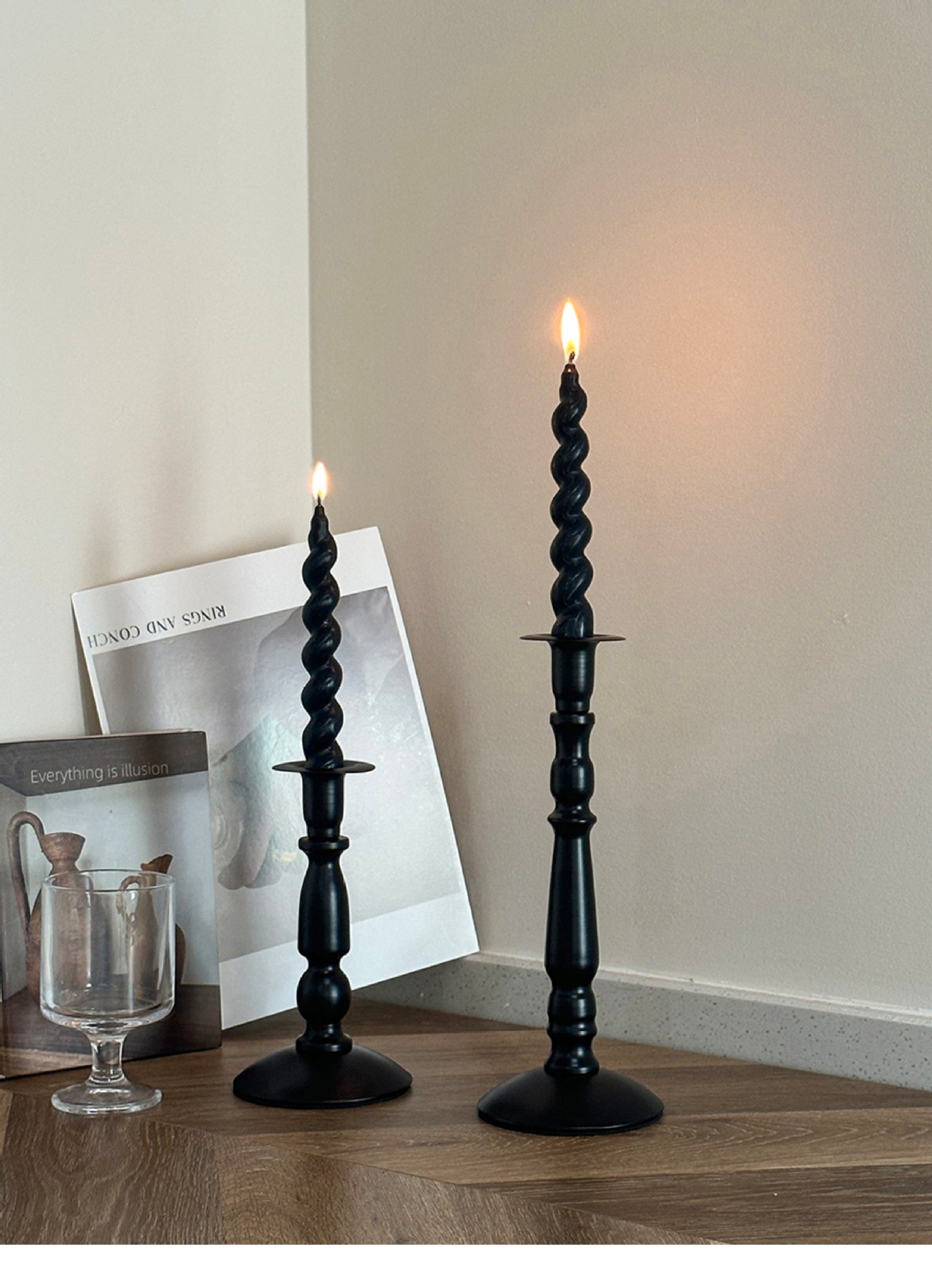 Cross-border ins American retro black iron candlestick for dining table atmosphere decoration, Roman column long candlestick pic 8