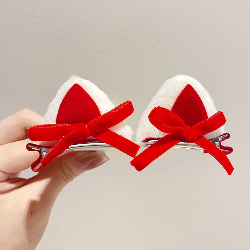 儿童红色貂绒发夹喜庆新年古风发饰女童宝宝春节汉服发卡少女头饰详情57