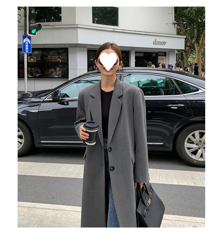 黑色中长款西装领风衣外套女2022年秋冬新款韩版休闲气质过膝大衣详情15