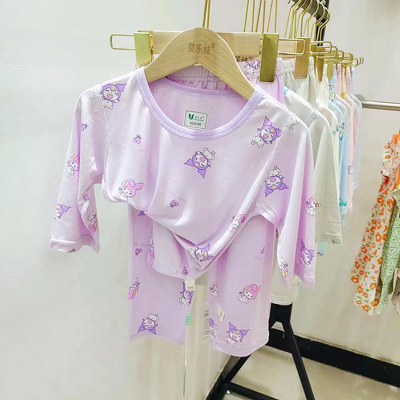 夏季新品小童中童天丝莫代尔空调服儿童七分袖冰爽家居服套装薄款详情10