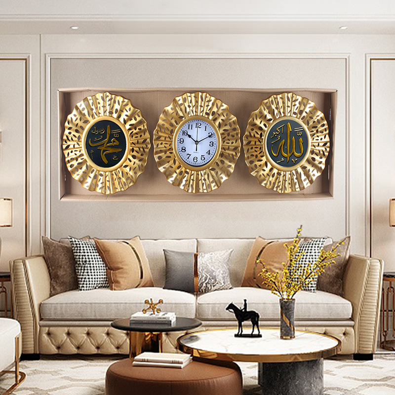 European, American and Arabic gilded living room wall clock, household watch, sofa background wall clock, modern and simple wall clock, three-in-one wall clock pic 2